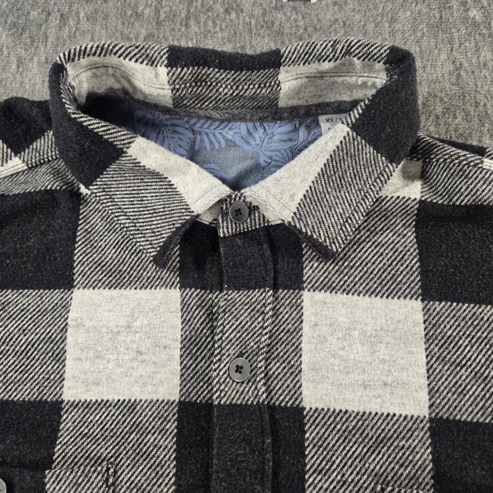 Tommy Bahama Buffalo Check Flannel Shirt Men XL Gray Black Buffalo Plaid Stretch - Picture 2 of 9